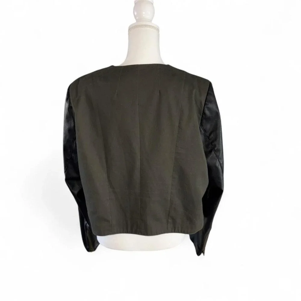 Olive Green w/Black Faux Leather Sleeves Y2K Biker Style Jacket‎ Ladies 18/20